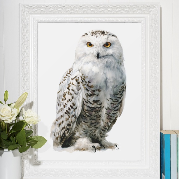 Watercolor Snowy Owl Portrait Wall Art Print, Unframed - Mystic Winter Grace - Picture 6 of 6